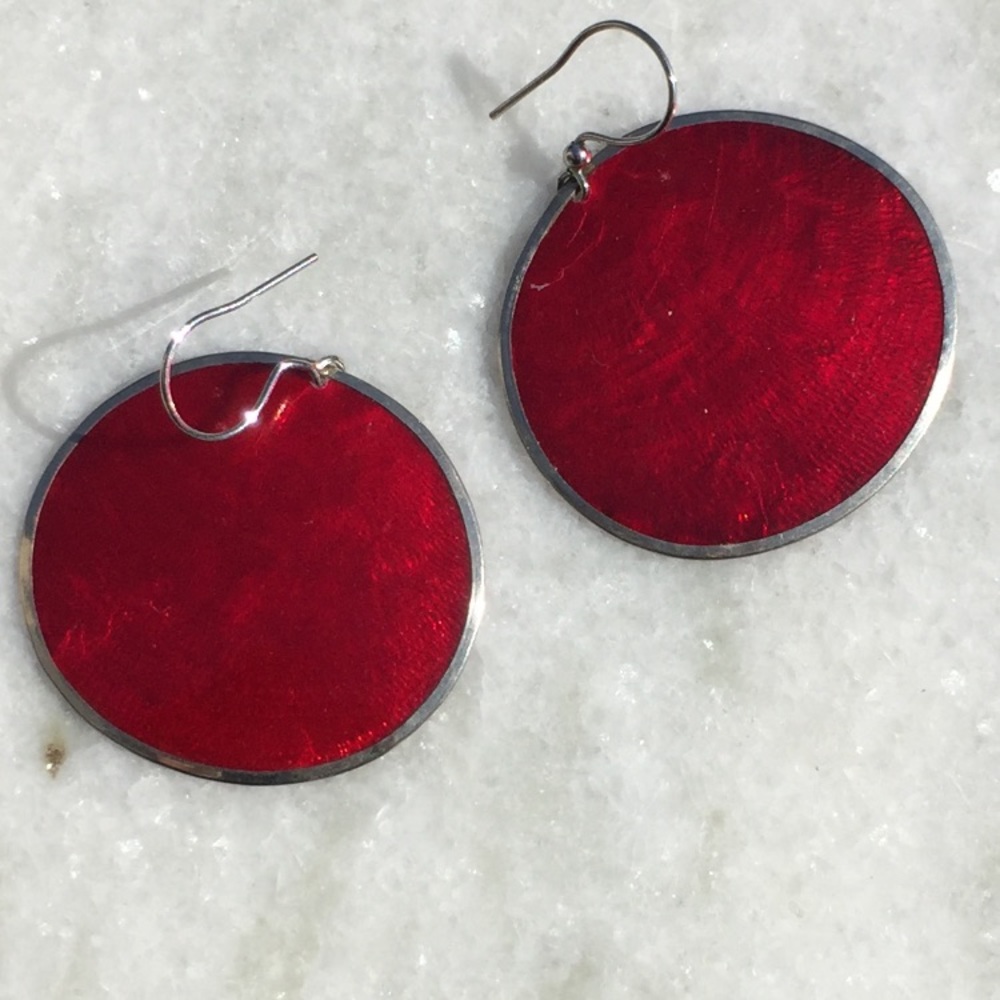 Red Capiz Shell Dangle Earrings